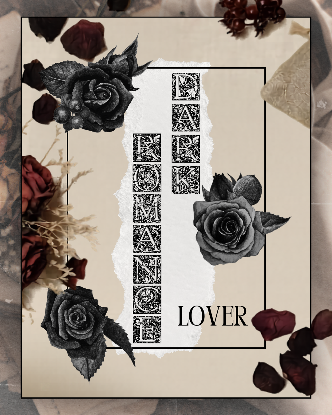 Tote bag en coton beige "Dark Romance Lover", illustré de roses noires dans un style gothique romantique, idéal pour lectrices de dark romance et pour transporter livres et romans.