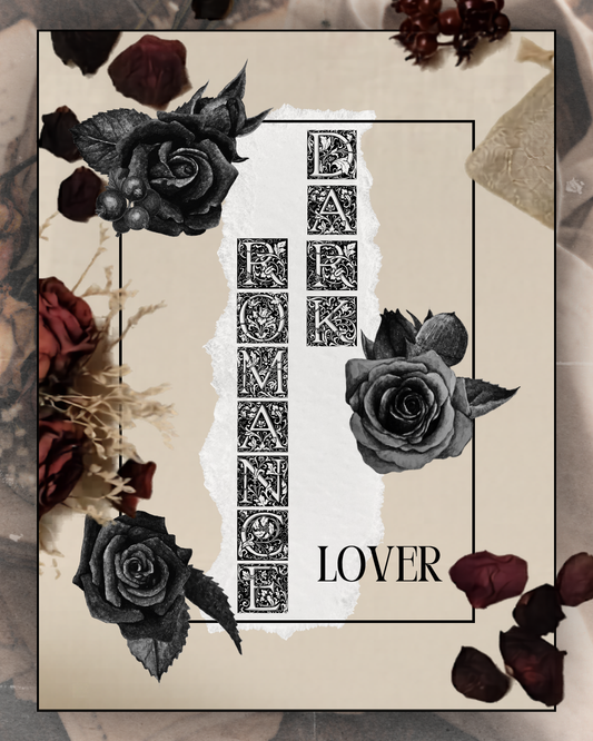 Tote bag en coton beige "Dark Romance Lover", illustré de roses noires dans un style gothique romantique, idéal pour lectrices de dark romance et pour transporter livres et romans.