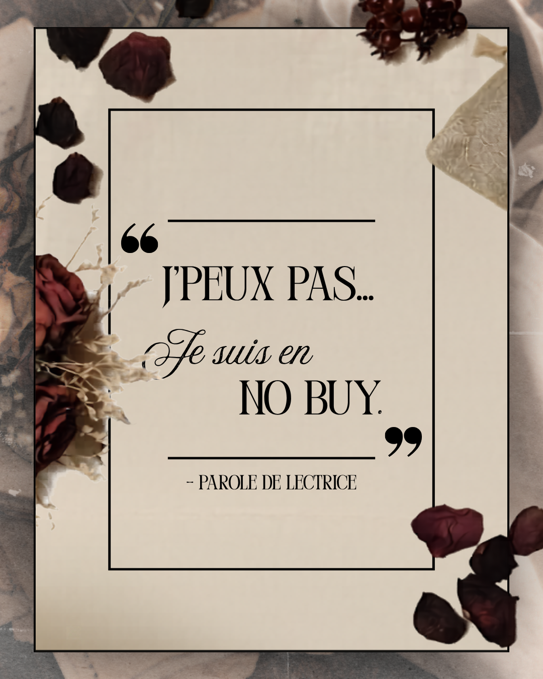 Tote bag lecture en coton beige “J’peux pas, je suis en No Buy”, avec citation humoristique pour lectrices qui limitent leurs achats de livres, idéal comme cadeau de lectrice et comme accessoire bookish pour transporter livres et romans.