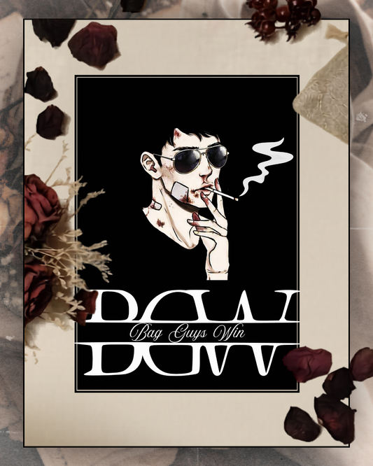Tote bag en coton beige avec  illustration graphique noire inspirée des bad boys littéraires : “Bag Guys Win”, inspiré du trope bad guy wins pour lectrices de dark romance, idéal pour transporter livres et romans.