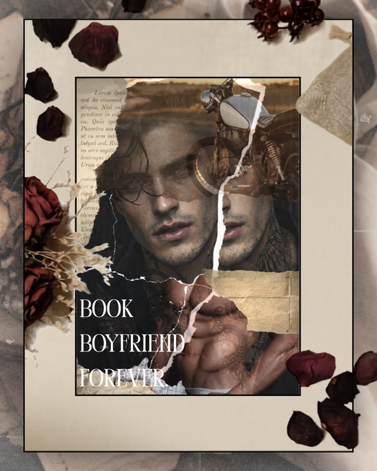 Tote bag en coton beige avec illustration dark romance Book Boyfriend Forever, inspiré des romances biker et des personnages masculins sombres, dangereux et irrésistibles qui sont souvent désignés comme bookboyfriend, idéal pour transporter livres et romans.